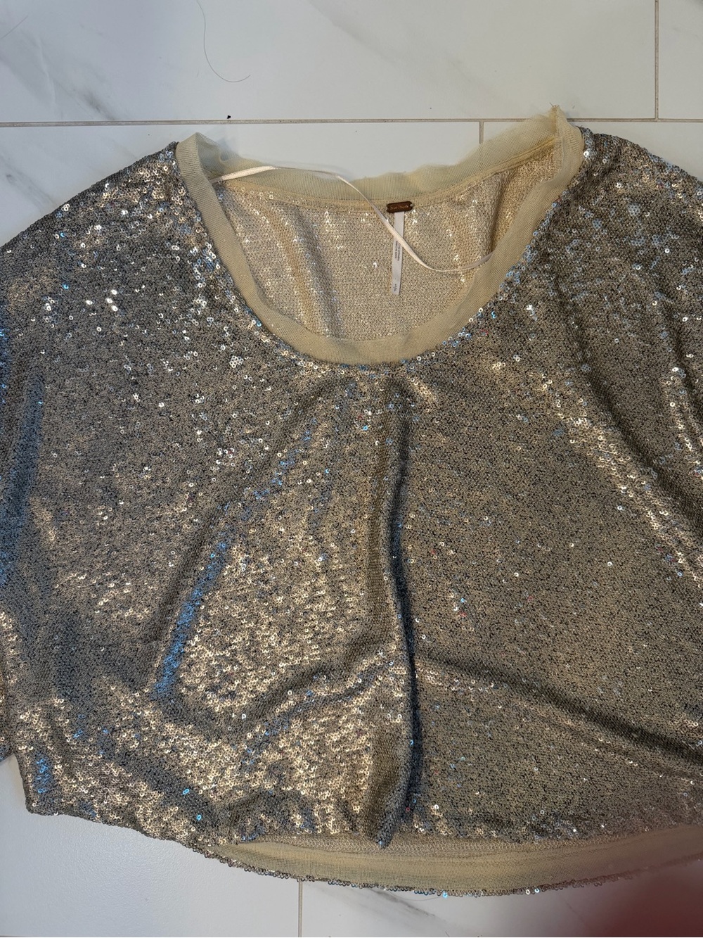 Free People Silver Sequin Crop Top - Picture 2 of 4
